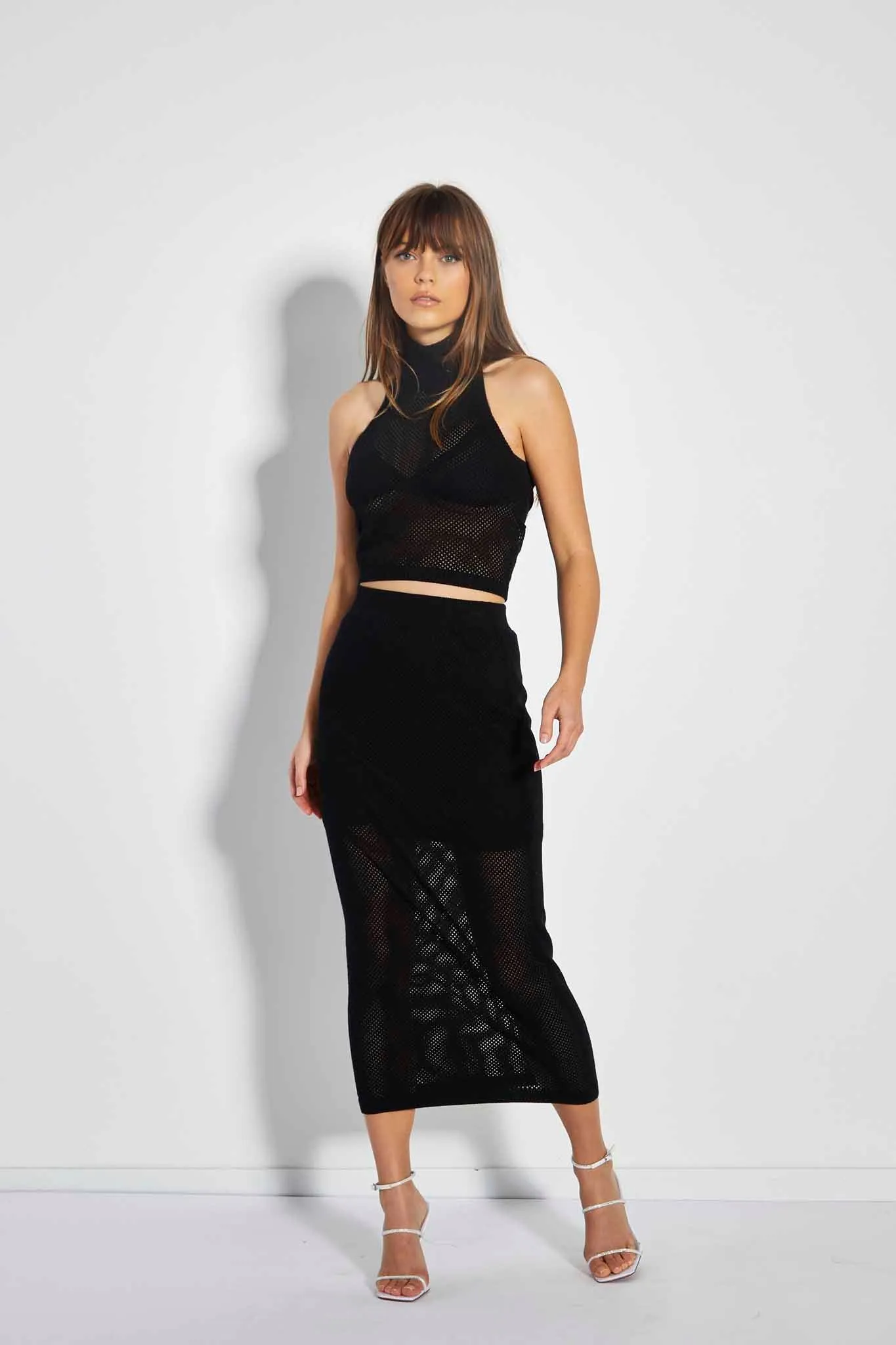 Glamorous Care Black Knitted Midi Skirt