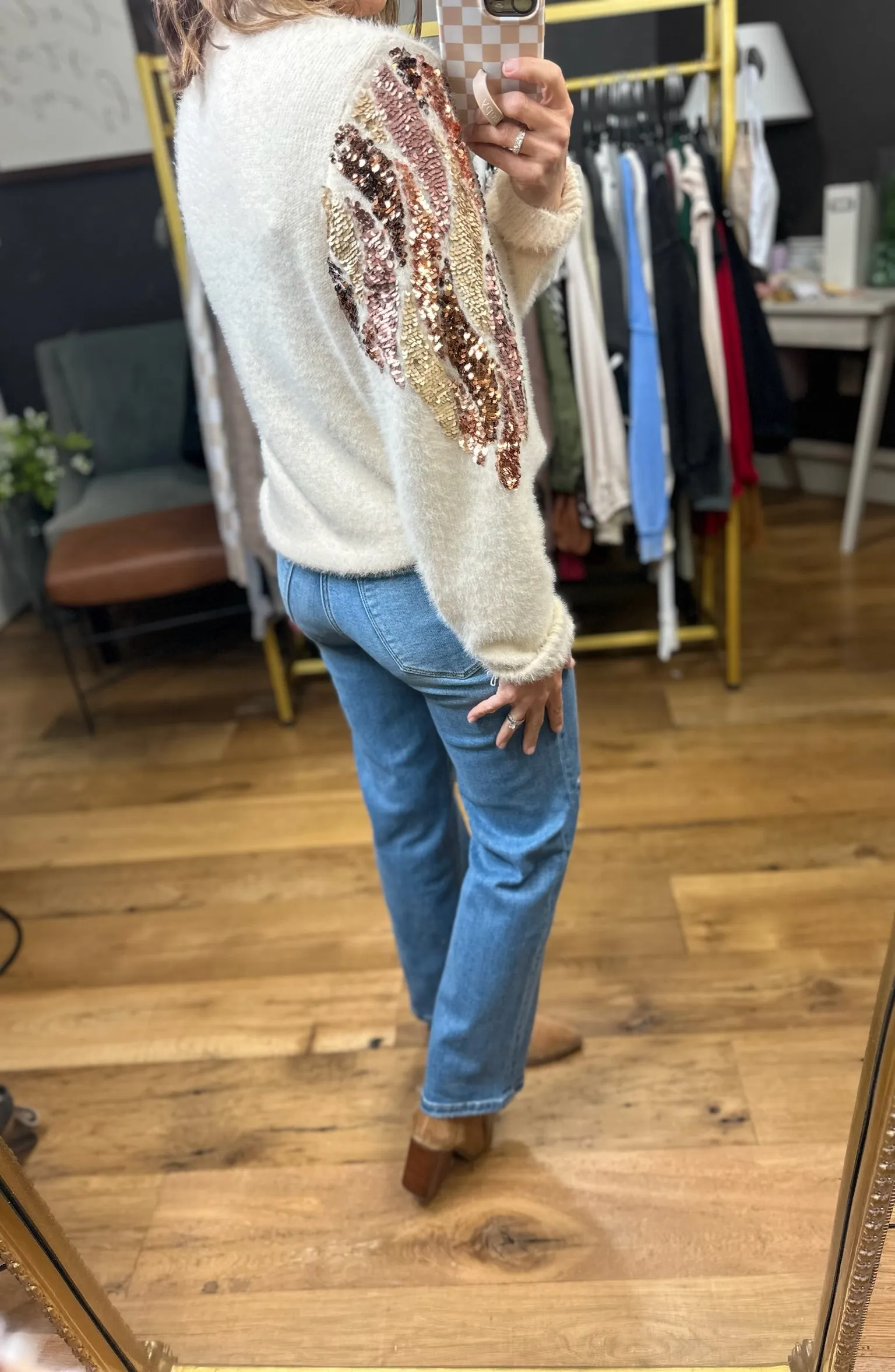 Glamorous Moment Sequin Sleeve Sweater - Cream