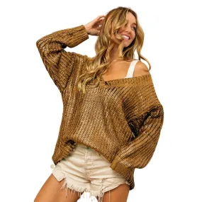 Gold Metallic V-Neck Sweater (Each)