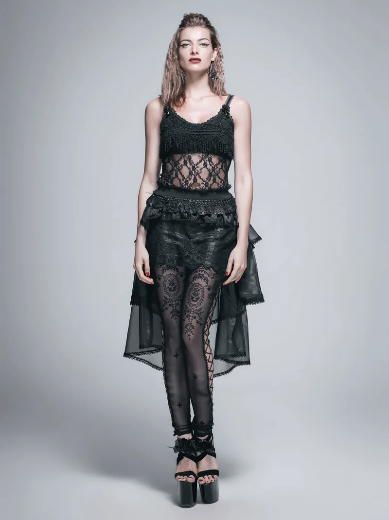 Gothic Lace Asymmetrical Skirt with Elastic Waist / Women's Elagent Black Skirt