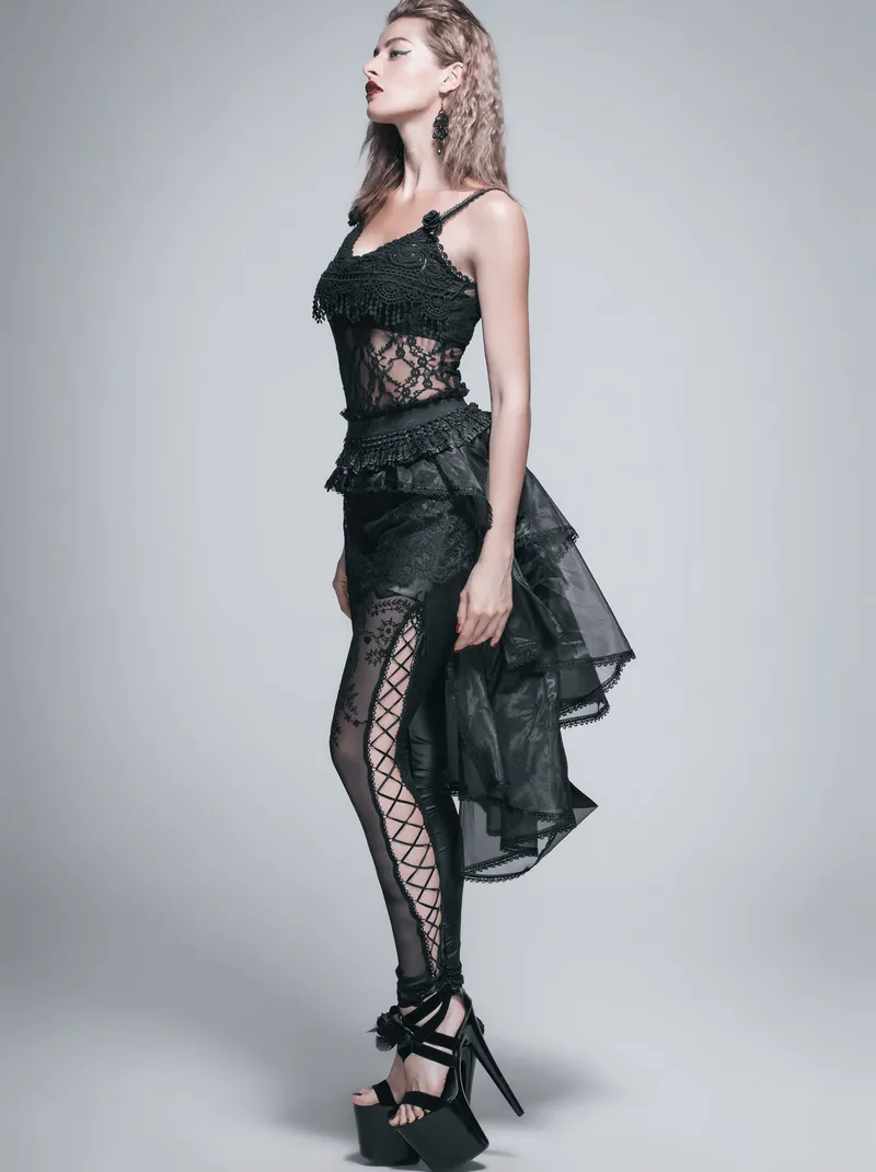 Gothic Lace Asymmetrical Skirt with Elastic Waist / Women's Elagent Black Skirt