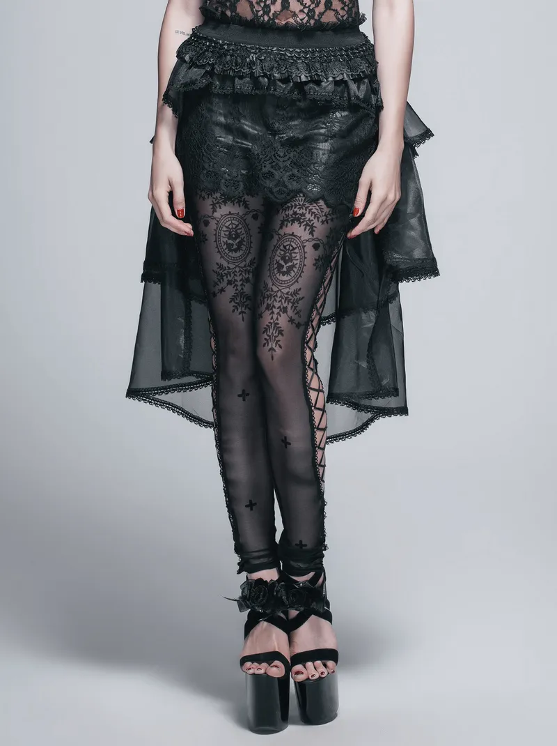 Gothic Lace Asymmetrical Skirt with Elastic Waist / Women's Elagent Black Skirt