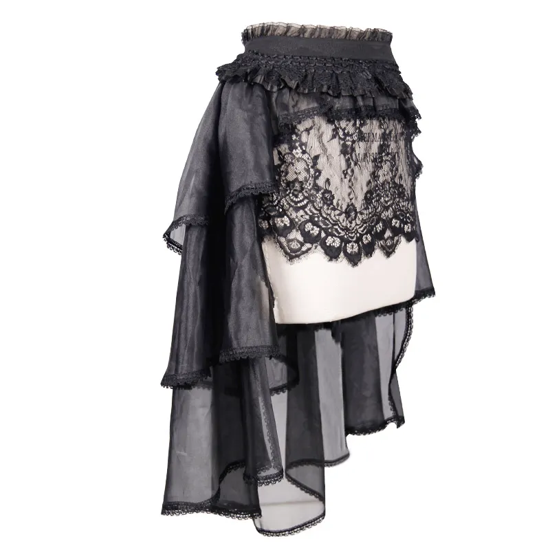 Gothic Lace Asymmetrical Skirt with Elastic Waist / Women's Elagent Black Skirt