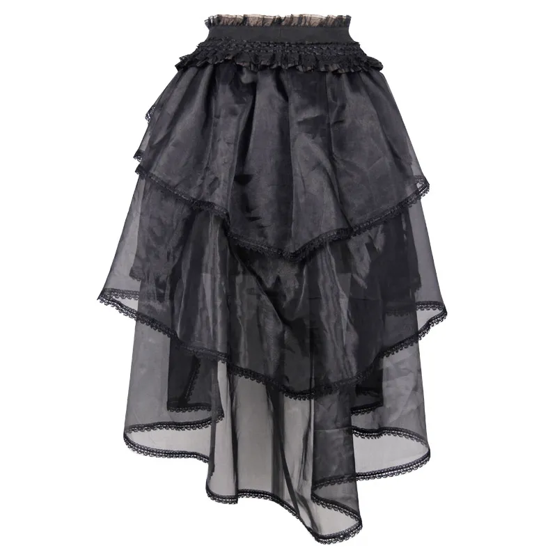 Gothic Lace Asymmetrical Skirt with Elastic Waist / Women's Elagent Black Skirt