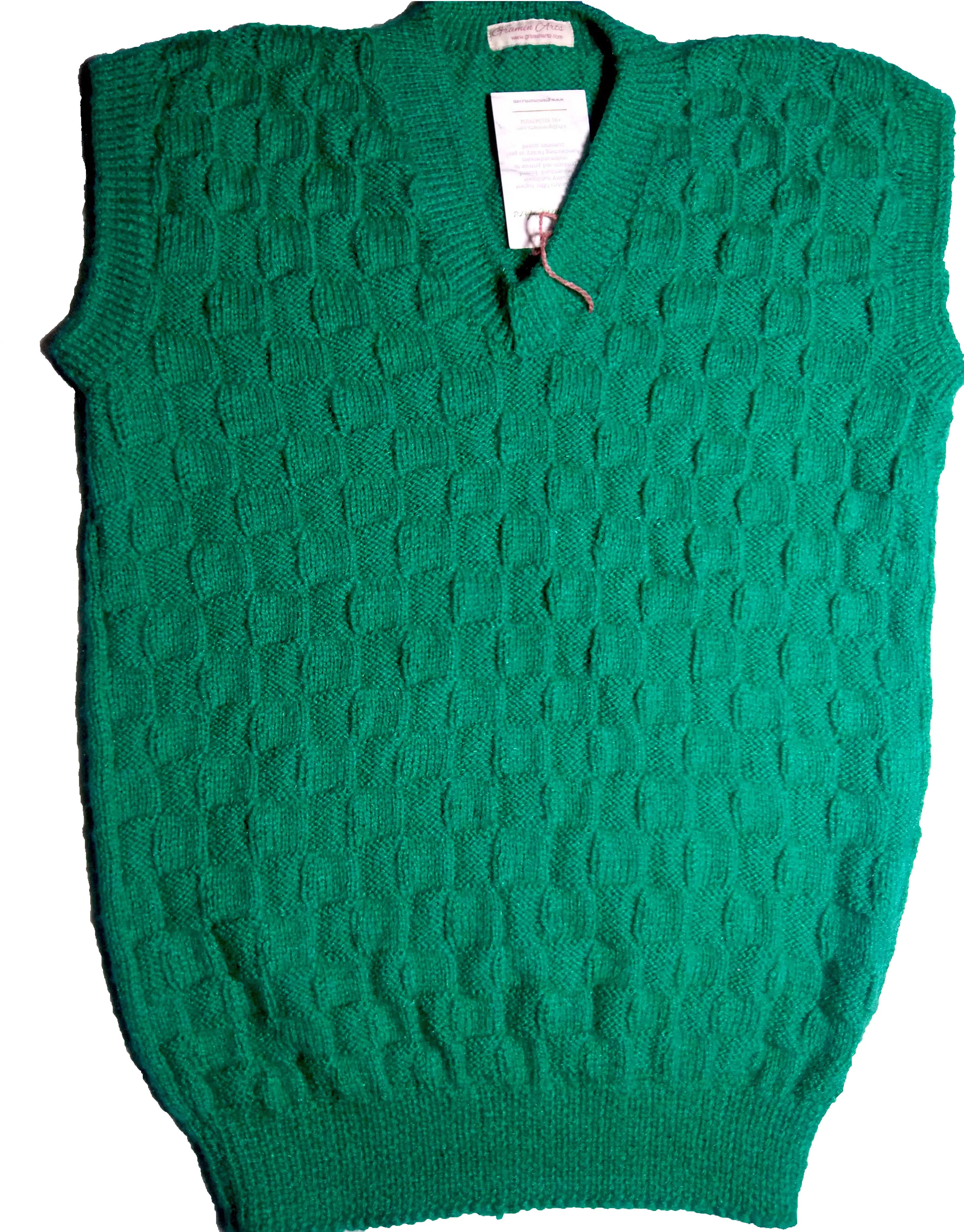 Graminarts Light Sea Green Color Woollen Handmade V-neck Sleeveless Sweater For Men