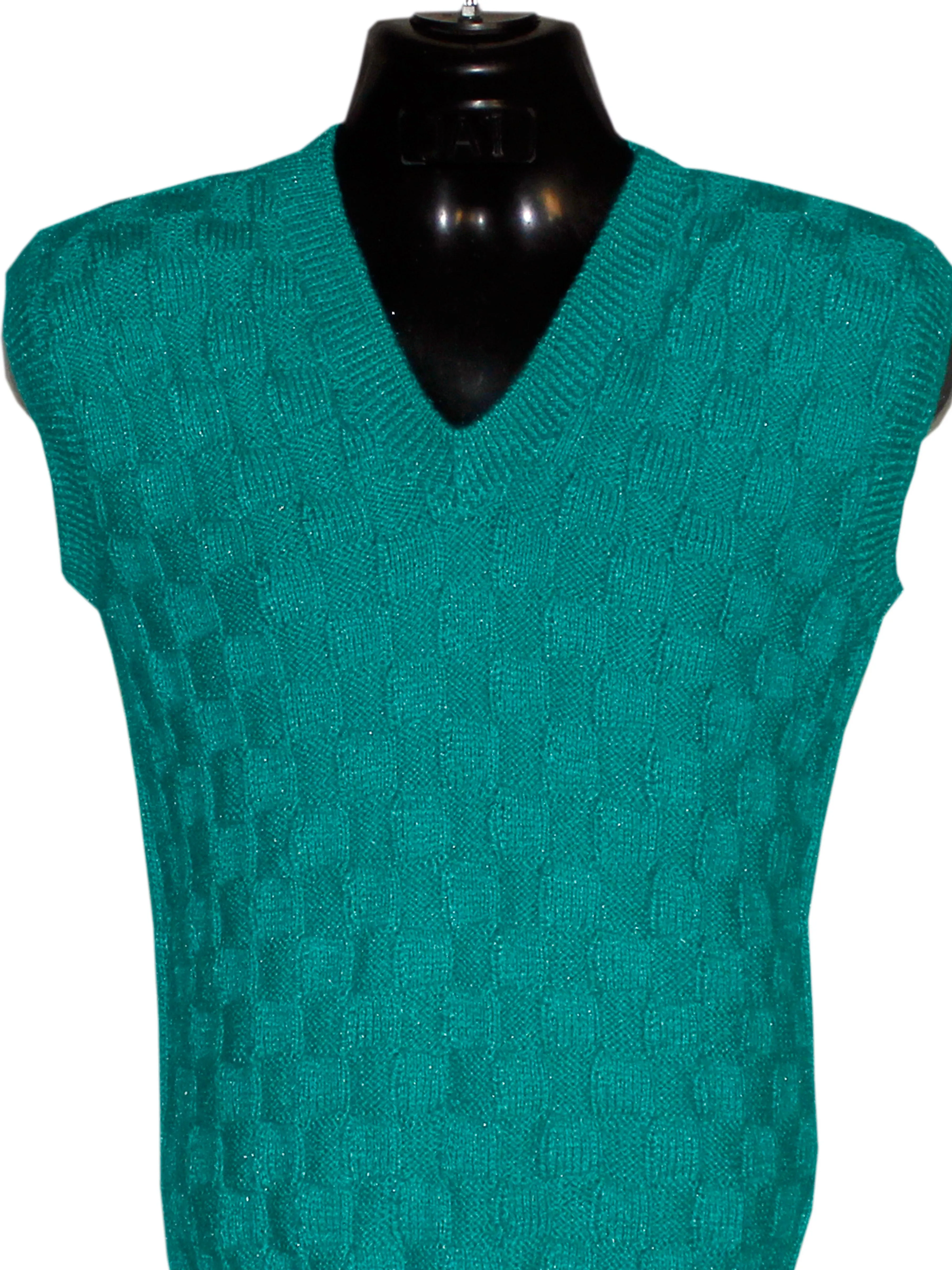 Graminarts Light Sea Green Color Woollen Handmade V-neck Sleeveless Sweater For Men