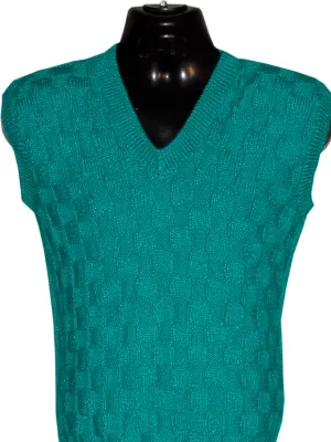 Graminarts Light Sea Green Color Woollen Handmade V-neck Sleeveless Sweater For Men