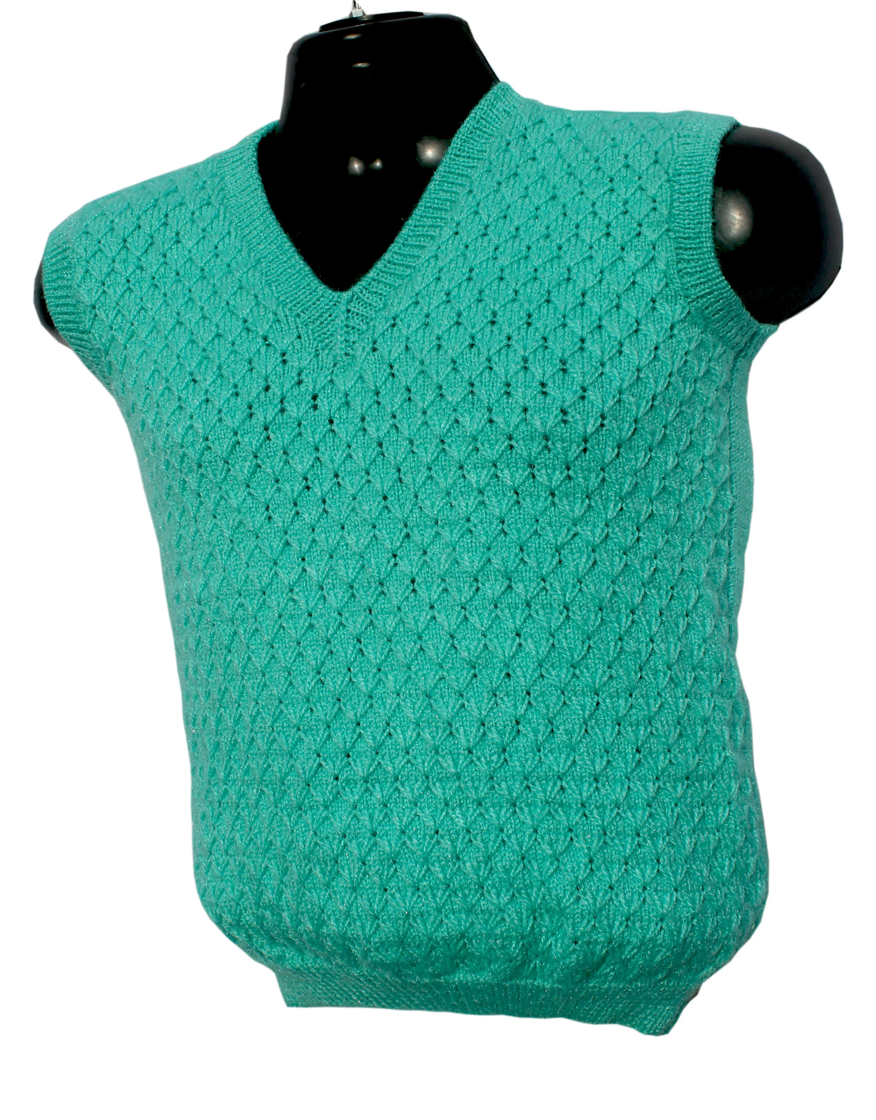 Graminarts Stylish Handmade Woollen Half Pullover In Aqua Color For Men