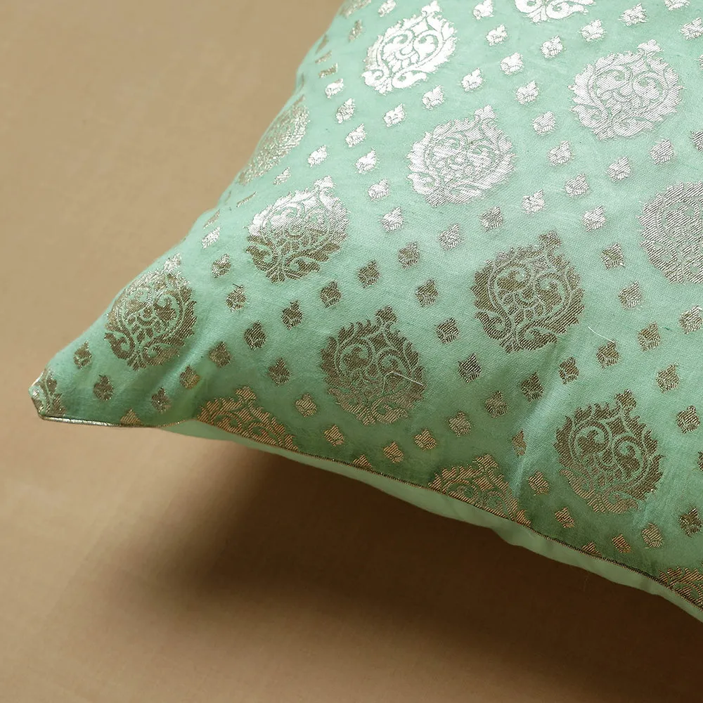 Green - Banarasi Brocade Kinkhab Cushion Cover (16 x 16 in)