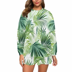 Green Palm Leaves  Women's Long Sleeve Pajama Set with Shorts