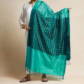 Green - Pochampally Ikat Handloom Mulberry Silk Dupatta with Tassels