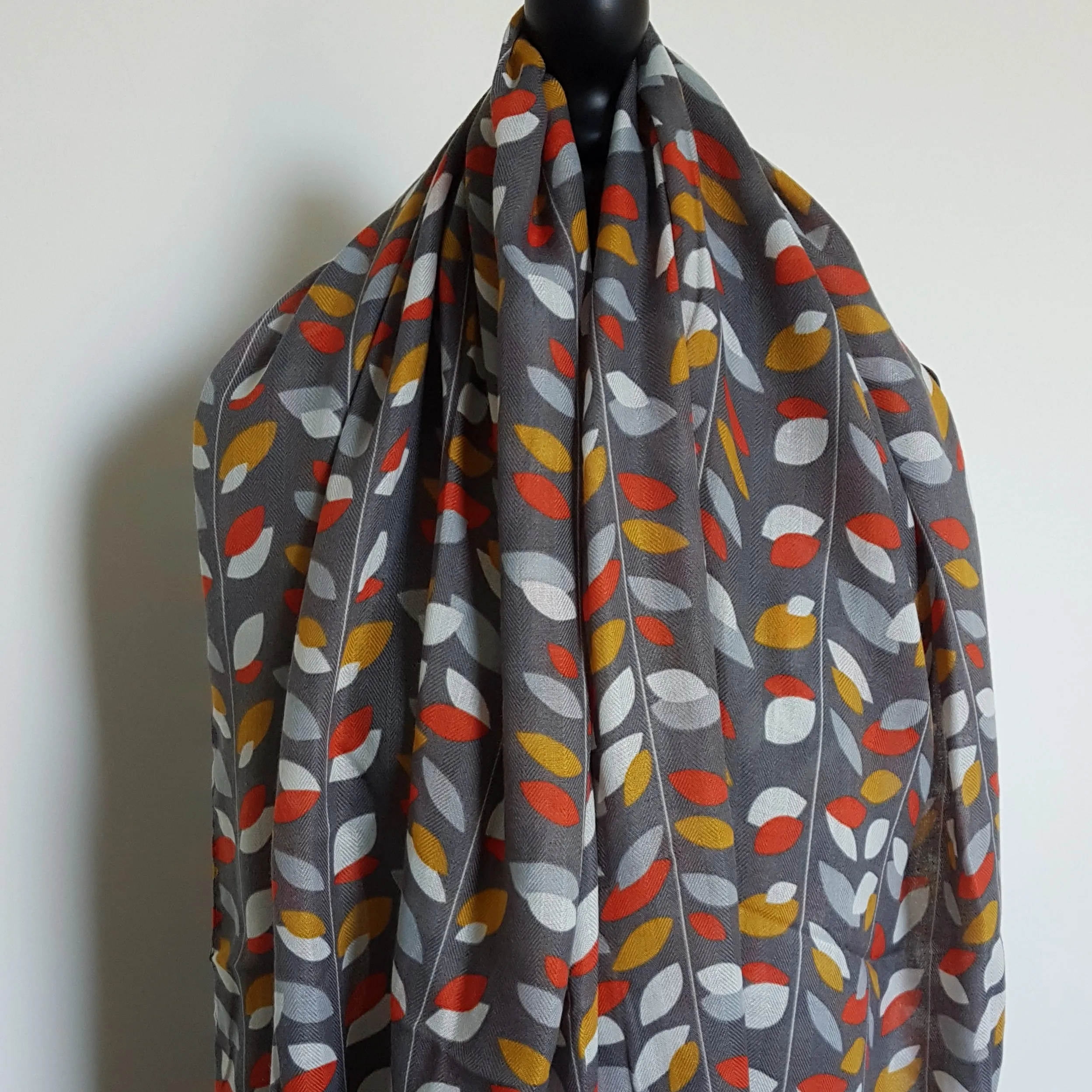 Grey Autumn Leaf Scarf