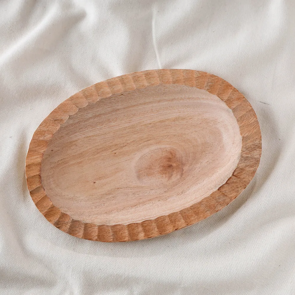 Hand Carved Natural Neem Wooden Oval Plate (9 x 6 in)