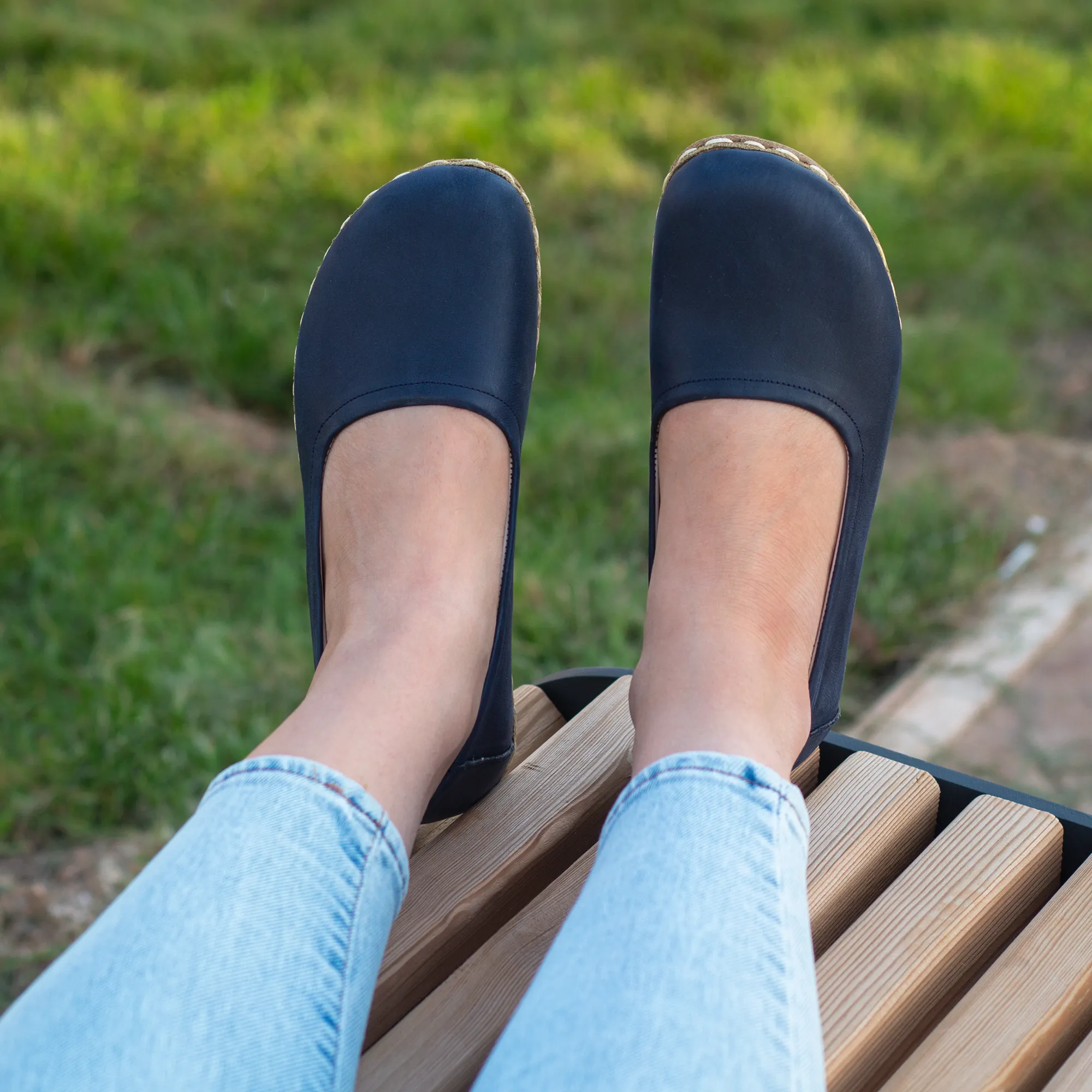 Handmade Barefoot Leather Shoes for Women in Navy Blue