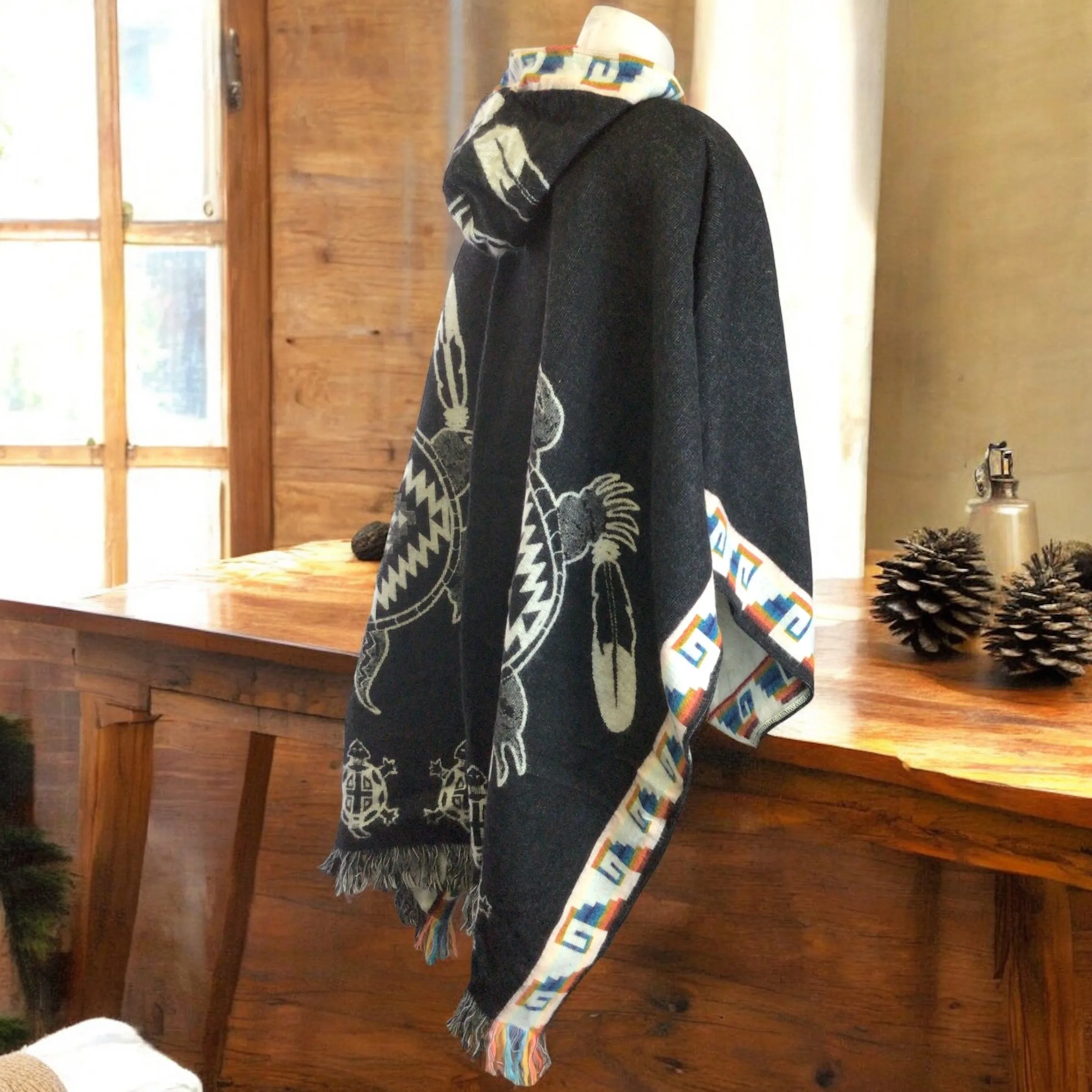 Handmade Ponchos black ( turtle)