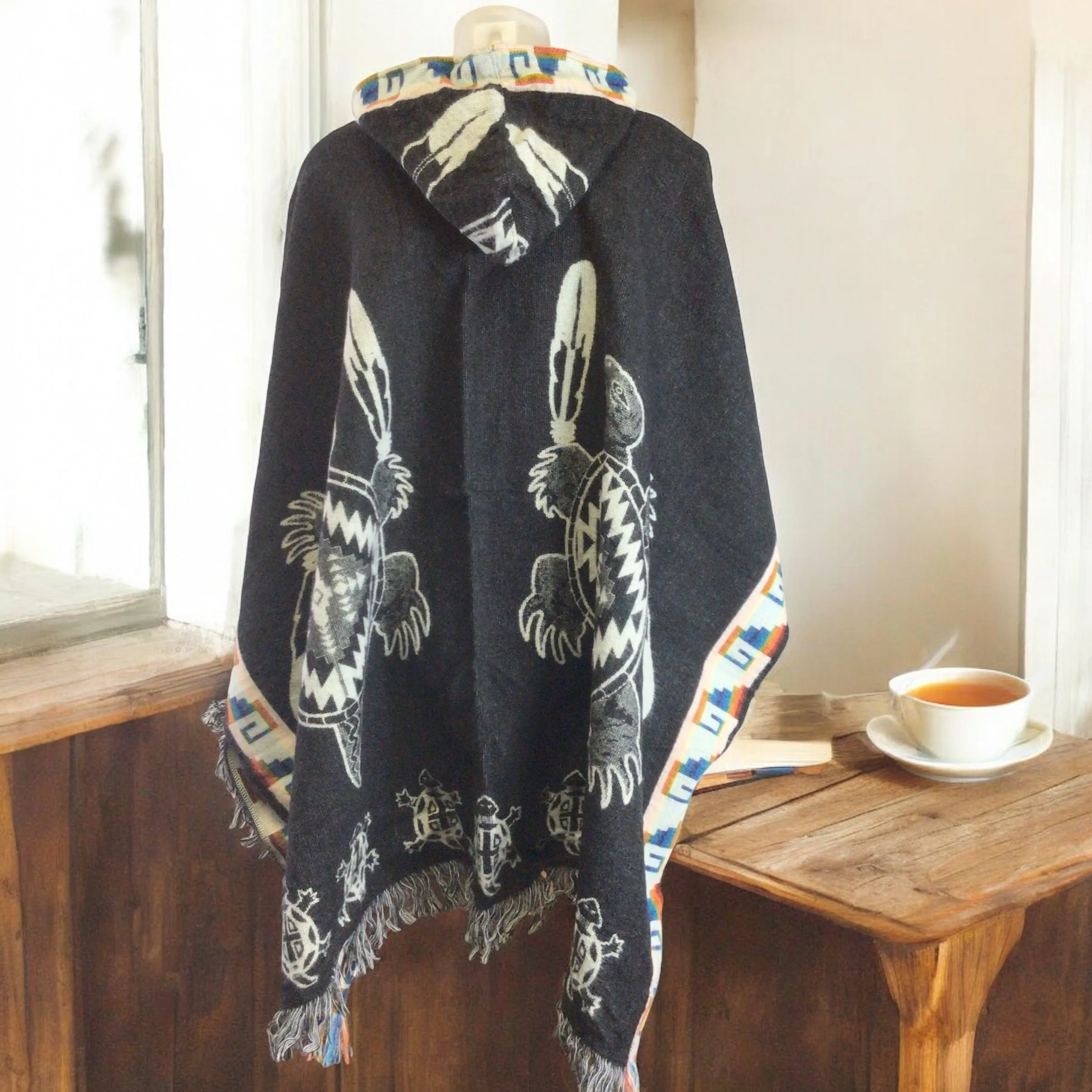 Handmade Ponchos black ( turtle)