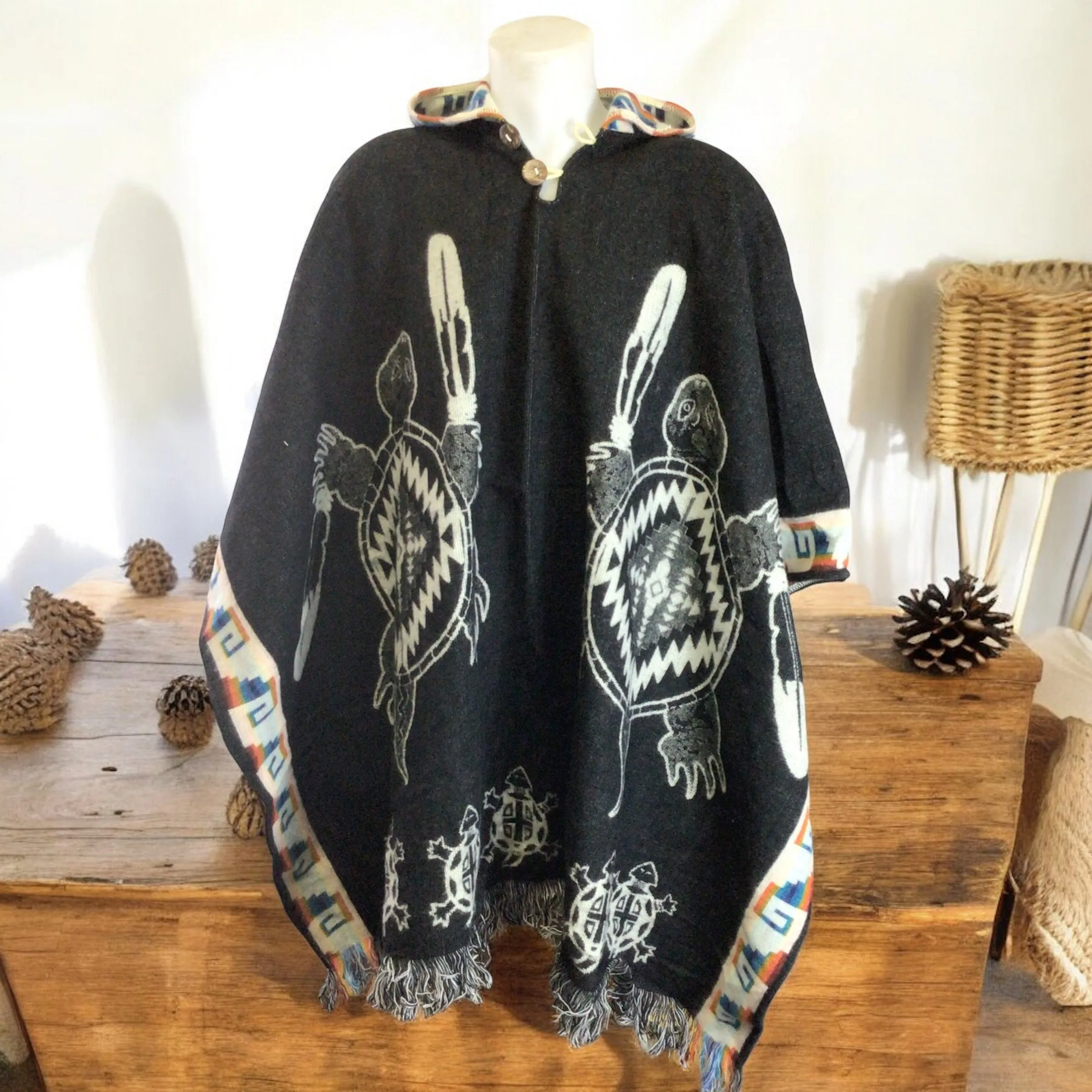 Handmade Ponchos black ( turtle)