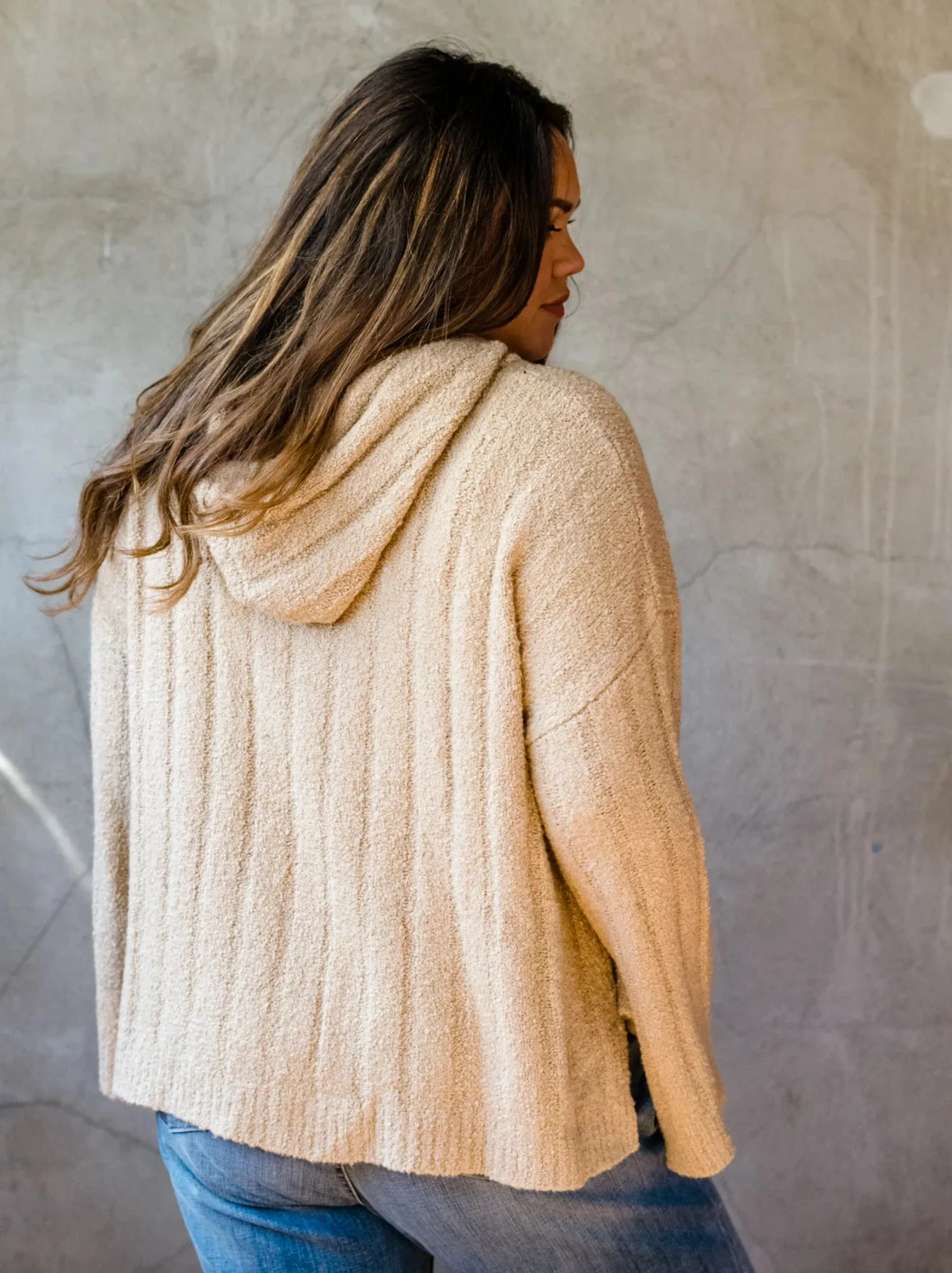 Harlow Boucle Sweater Hoodie - Camel