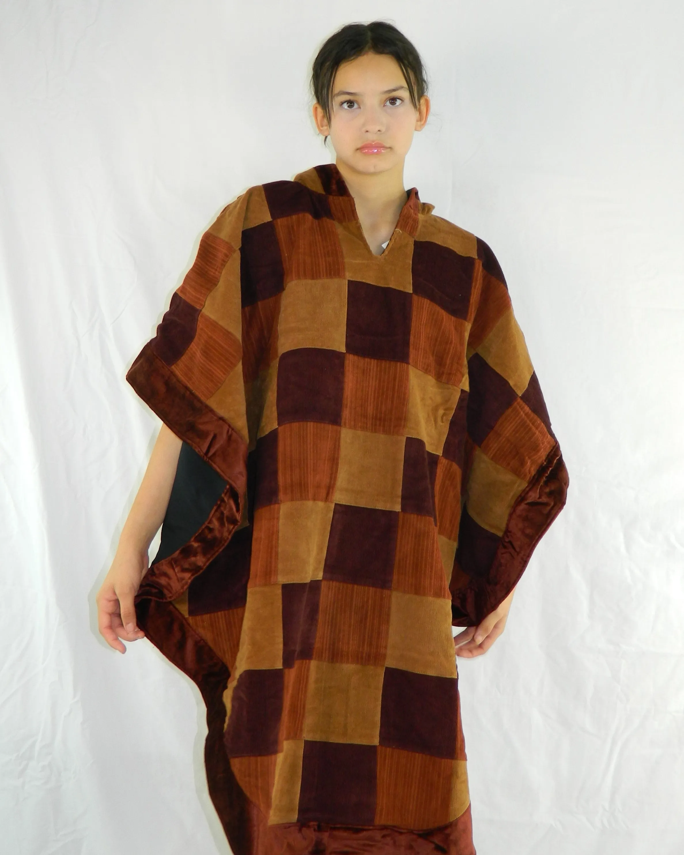 Hooded Patchwork Poncho