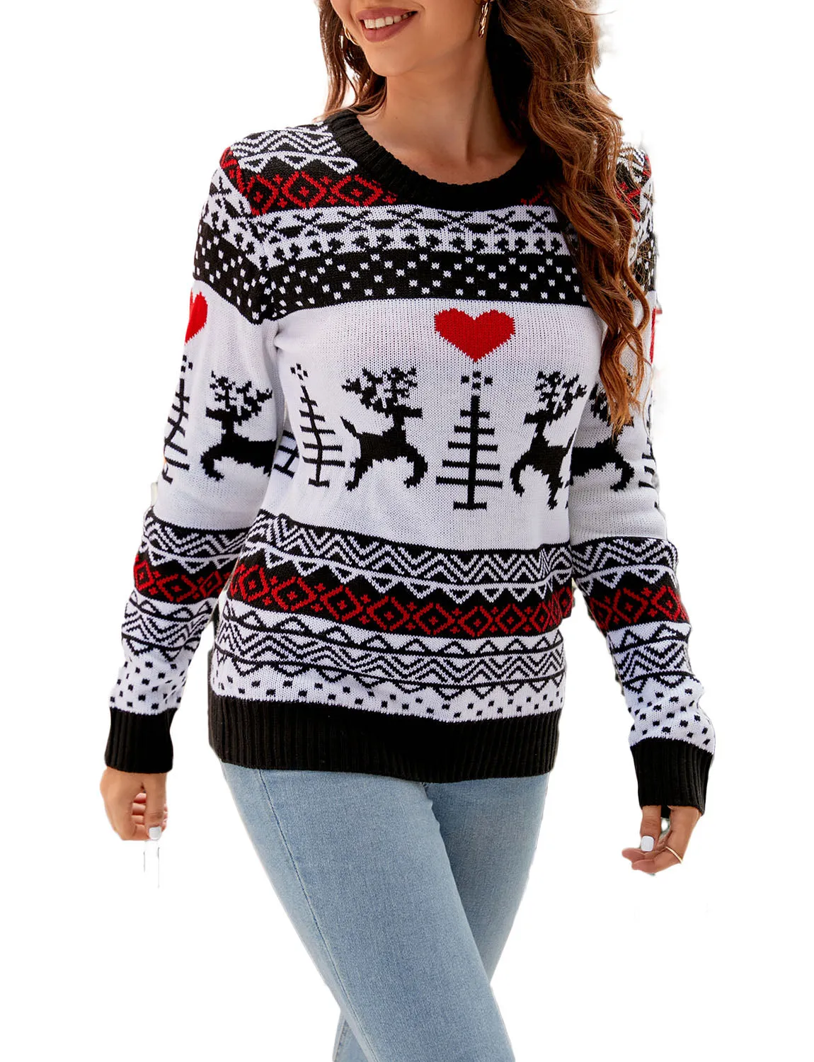 iB-iP Women's Christmas Pullover Sweater Casual Long Sleeve Cozy Top