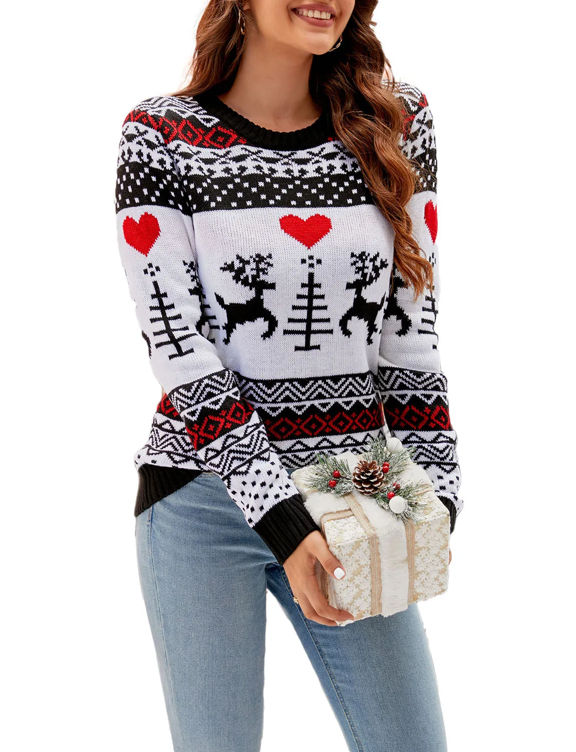 iB-iP Women's Christmas Pullover Sweater Casual Long Sleeve Cozy Top