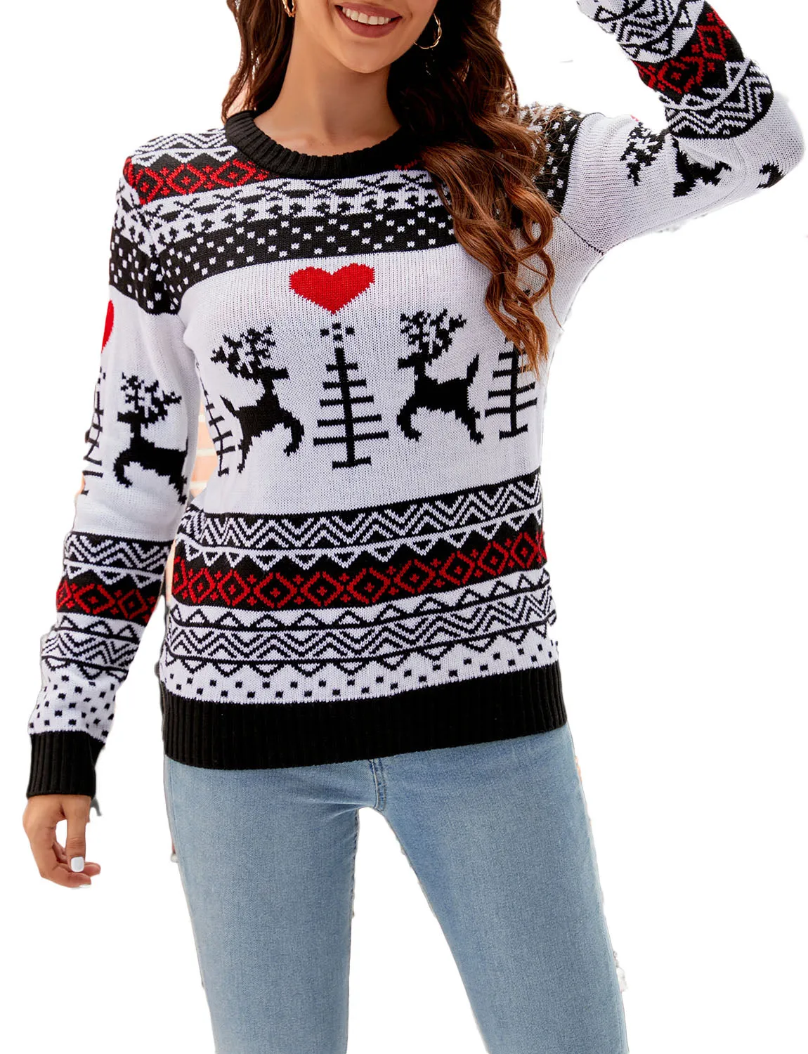 iB-iP Women's Christmas Pullover Sweater Casual Long Sleeve Cozy Top