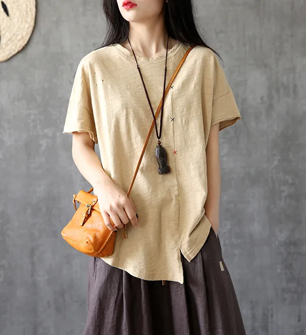 Irregular Hem Summer Women Casual Blouse Cotton Linen Shirts  Women Tops DZA2005245