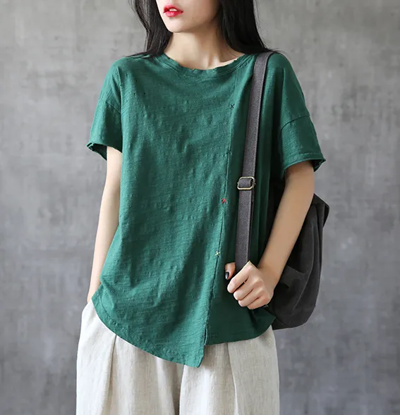 Irregular Hem Summer Women Casual Blouse Cotton Linen Shirts  Women Tops DZA2005245