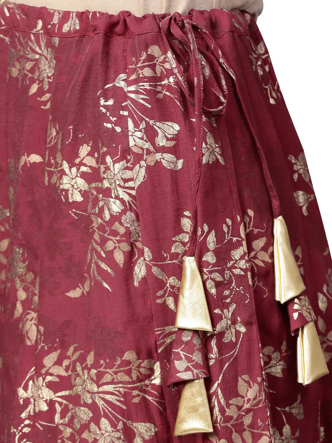 Jashvi Indowestern  Beige & Maroon  Shirt  With Skirt Set