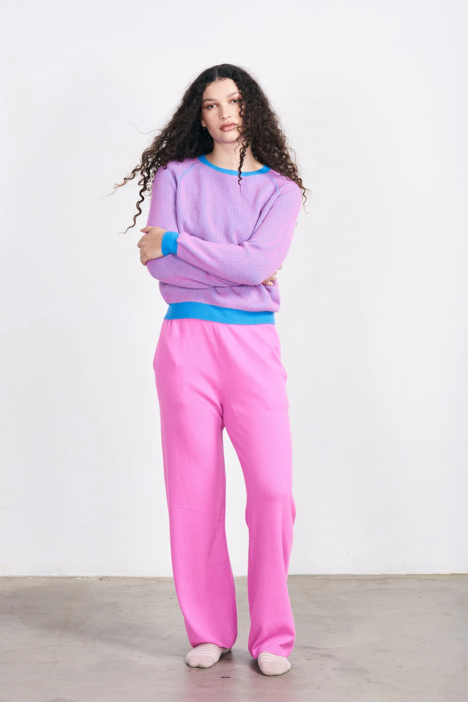 Jumper 1234 Plated Rib Crew Pink & Blue