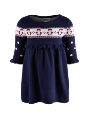 Kids Girl's Graphic  Embroidered Sweater Dress,Navy