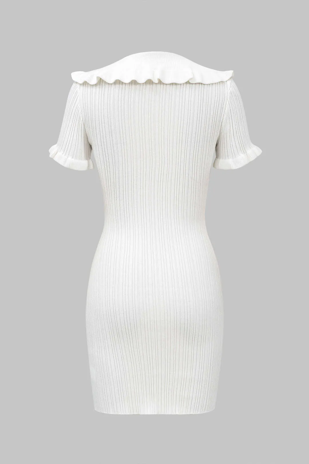 Knitted Metallic Button Ruffle Short Sleeve Dress