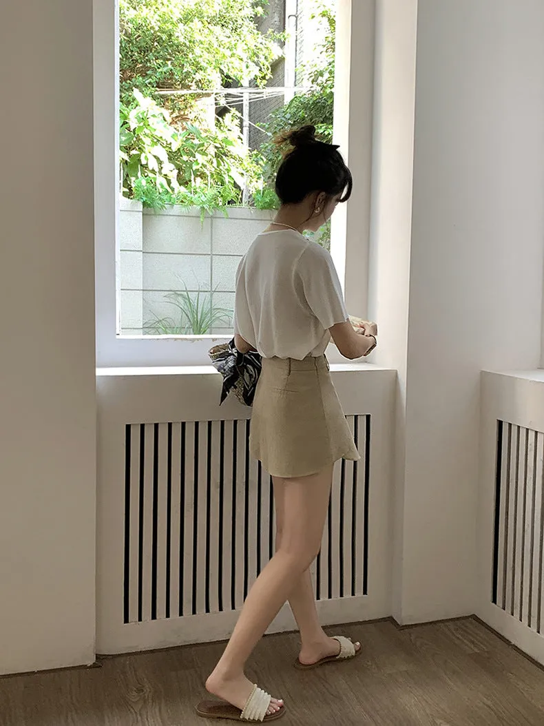 [Korean Style] Khaki High Waist Layered A-Line Short Skirt