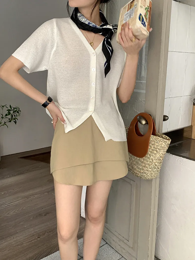 [Korean Style] Khaki High Waist Layered A-Line Short Skirt