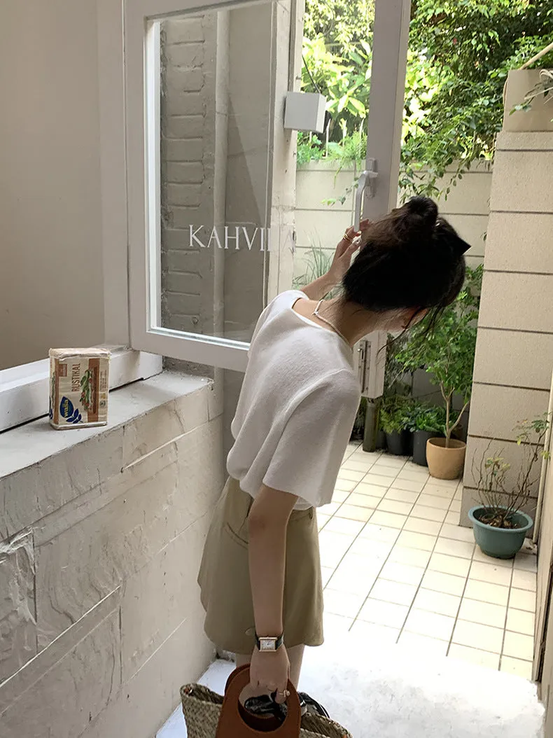 [Korean Style] Khaki High Waist Layered A-Line Short Skirt