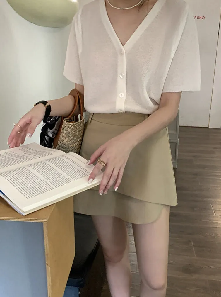 [Korean Style] Khaki High Waist Layered A-Line Short Skirt