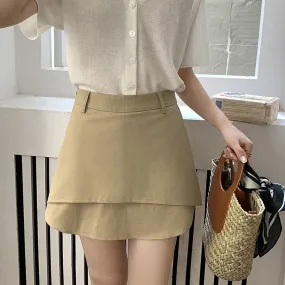 [Korean Style] Khaki High Waist Layered A-Line Short Skirt