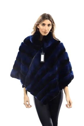 La Fiorentina -  Two Tone Rex Rabbit Poncho with Zipper - Blue