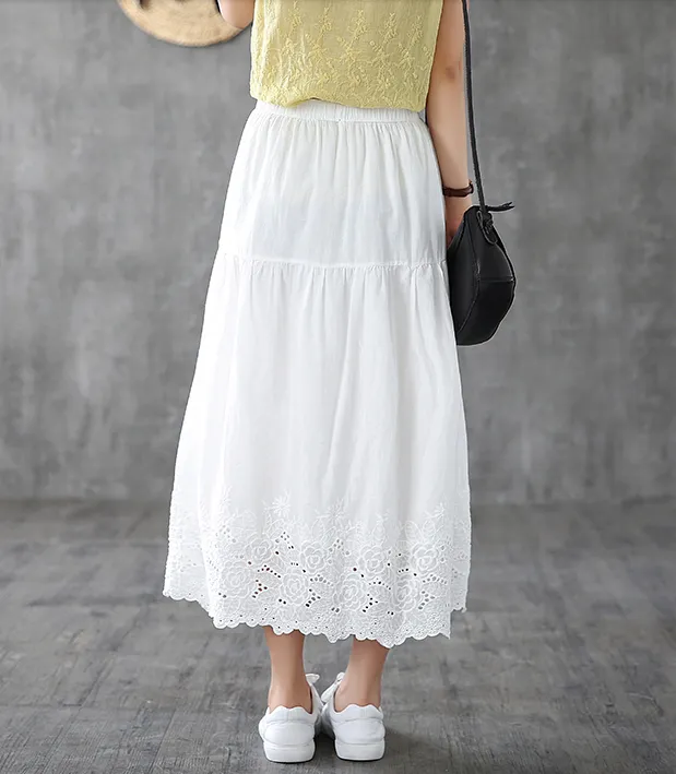 Lace Casual Cotton Linen  loose fitting Women's Skirts  DZA200621