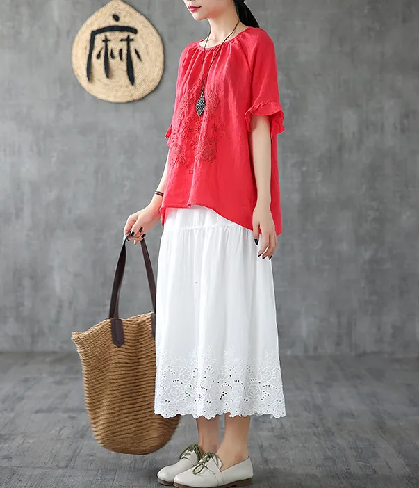 Lace Casual Cotton Linen  loose fitting Women's Skirts  DZA200621