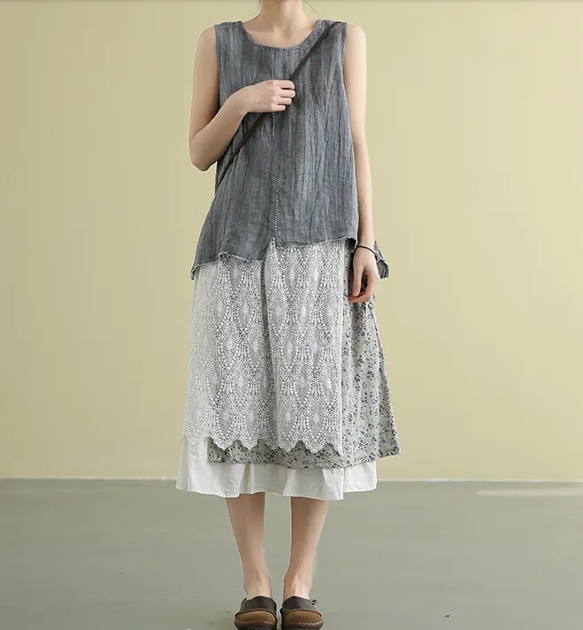 lace Casual Cotton Linen loose fitting Women's Skirts DZA2007213