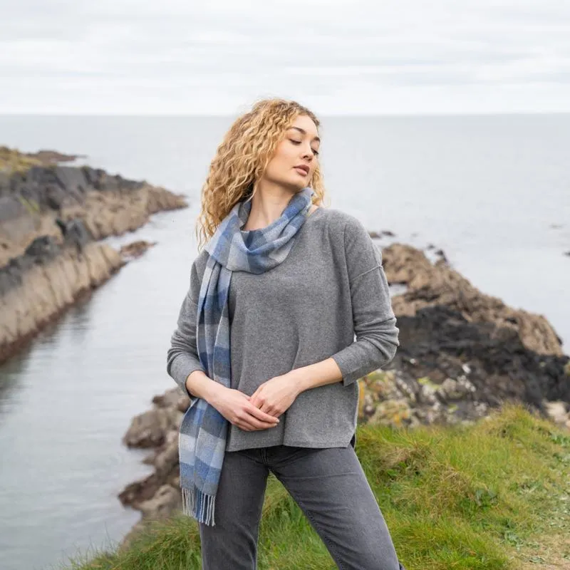 Lambswool Scarf - Blue and Grey Block Check - John Hanly