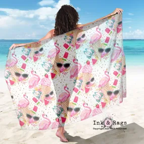 Large Sheer Flamingo Summer Gold Confetti Scarf, Sarong, Shawl