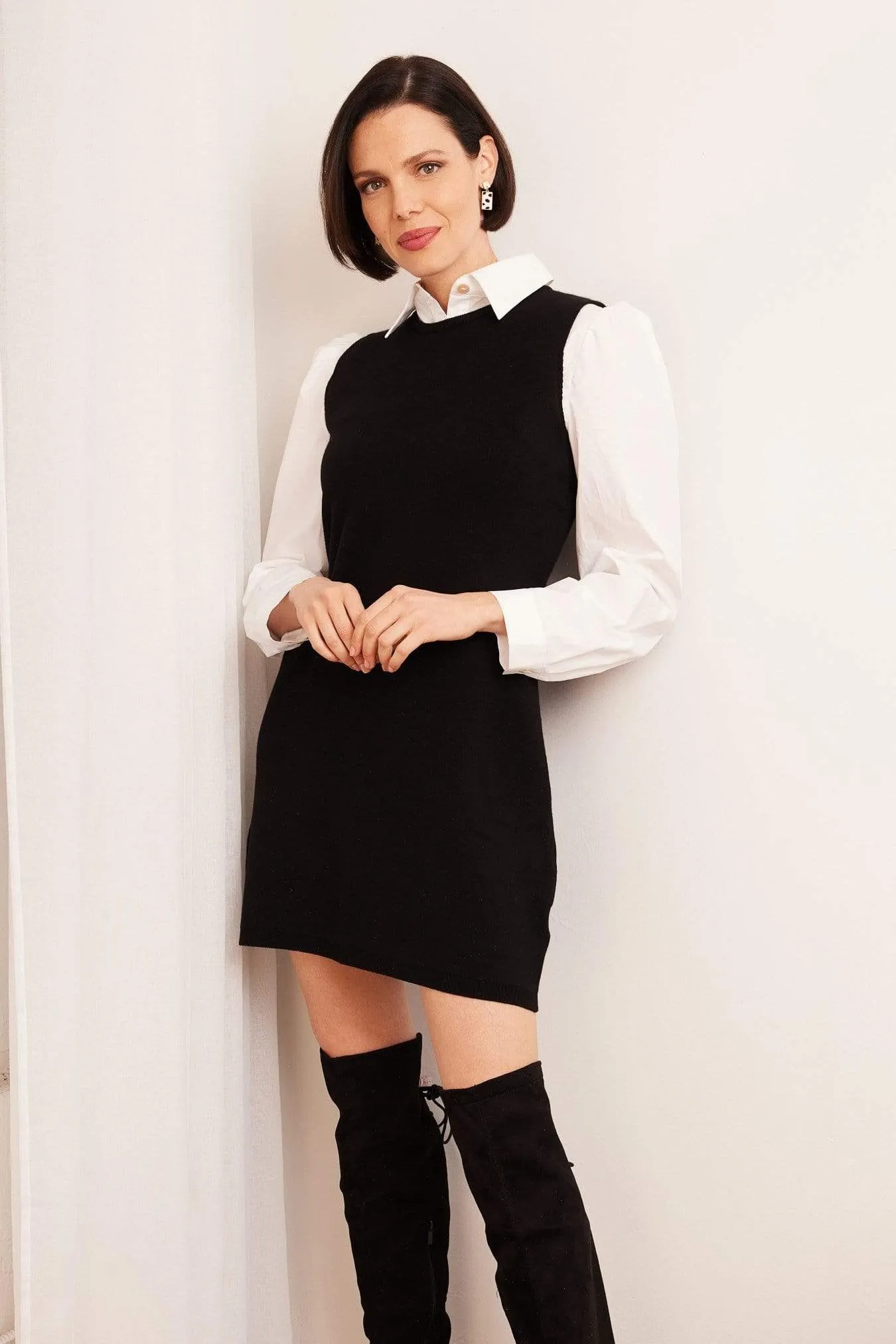 Layered Mini Dress - Black and White