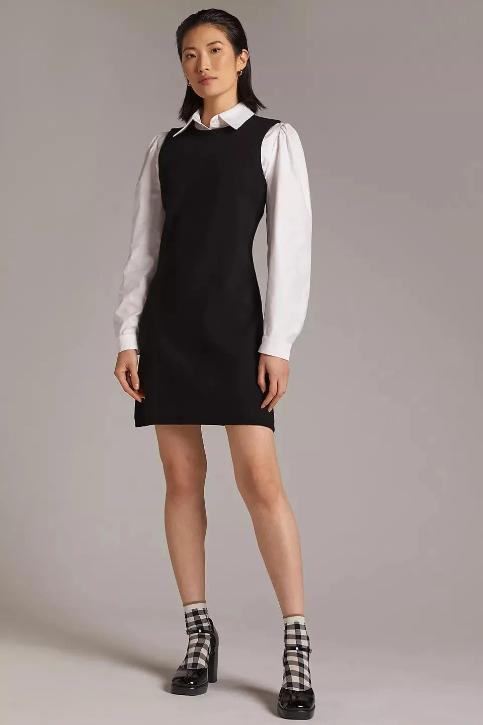 Layered Mini Dress - Black and White