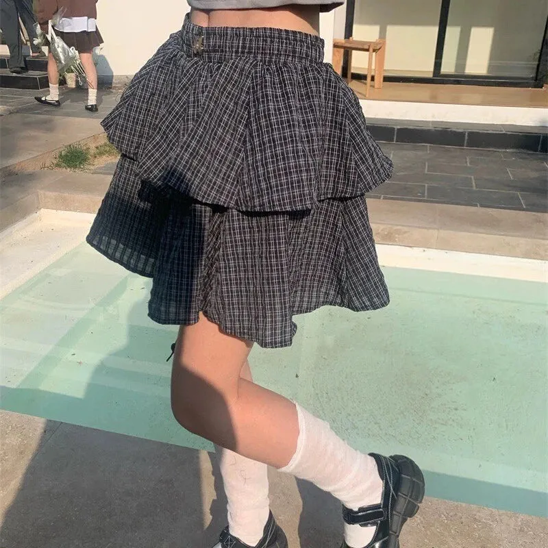 Layered Mini Skirt With Plaid Pattern