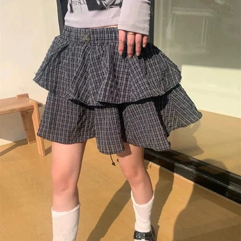 Layered Mini Skirt With Plaid Pattern