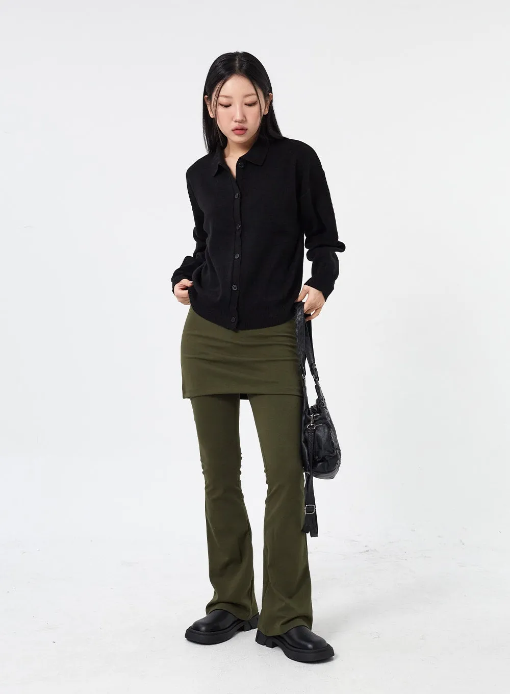 Layered Skirt And Bootcut Pants CM315