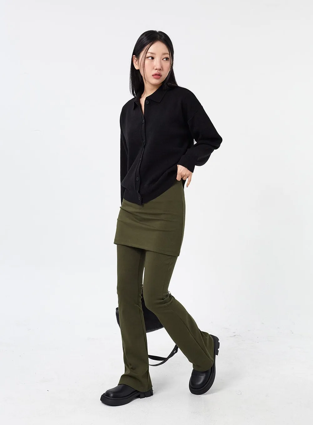 Layered Skirt And Bootcut Pants CM315