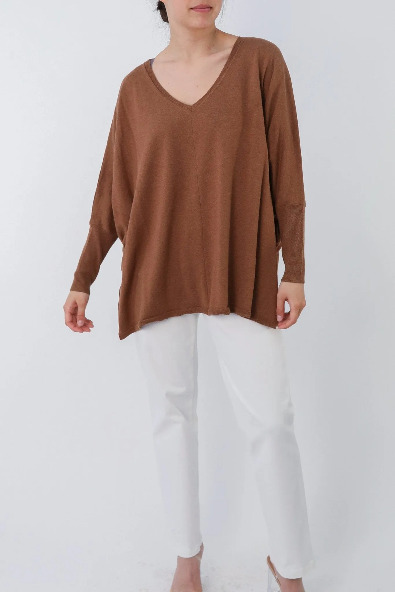 LENA LONG SLEEVE V-NECK PONCHO IN PIMA COTTON KNIT